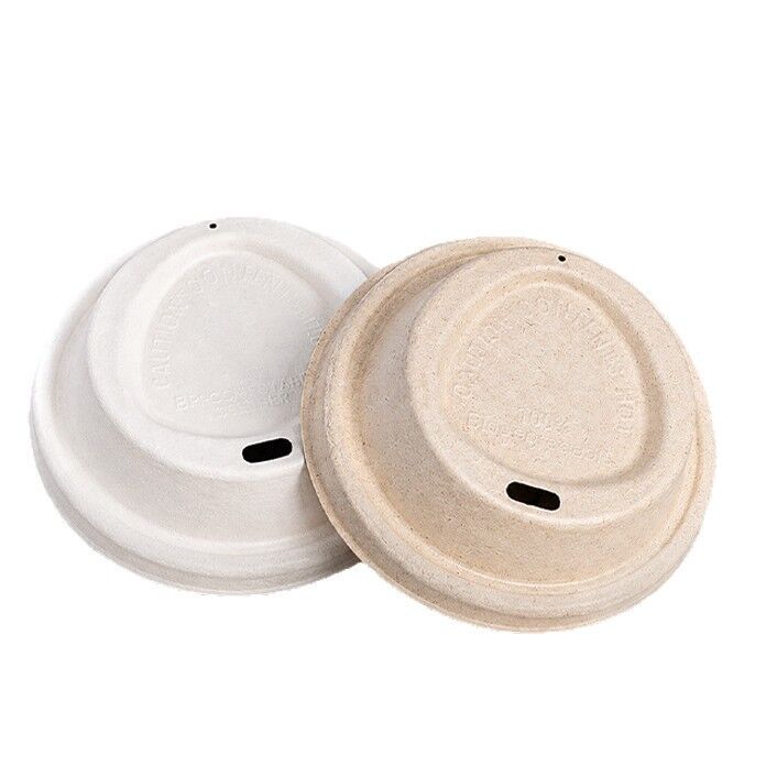 Wholesale 80/90 Caliber Eco-Friendly Bagasse Pulp Cup Lids - Biodegradable Disposable Covers for Hot & Cold Beverages (Coffee & Milk Tea)